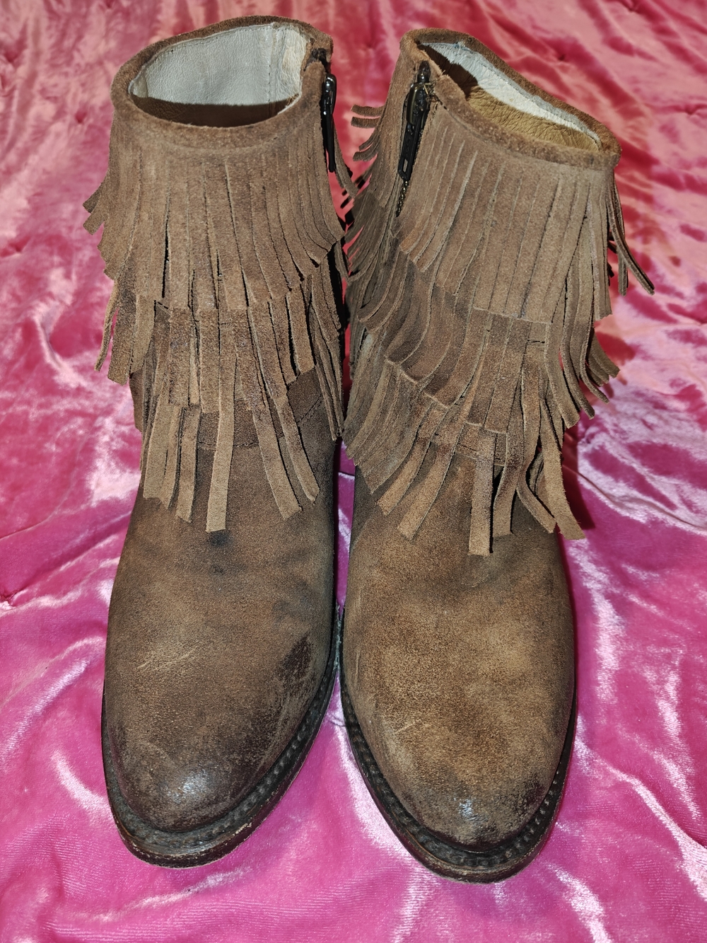 Freebird Women's Distressed Leather & Suede Western Fringe Ankle Boots 9
